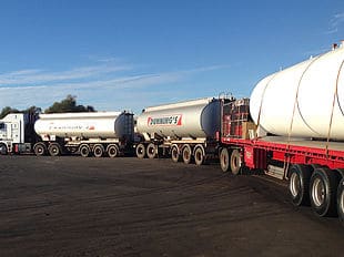 fuel truck with three trailers
